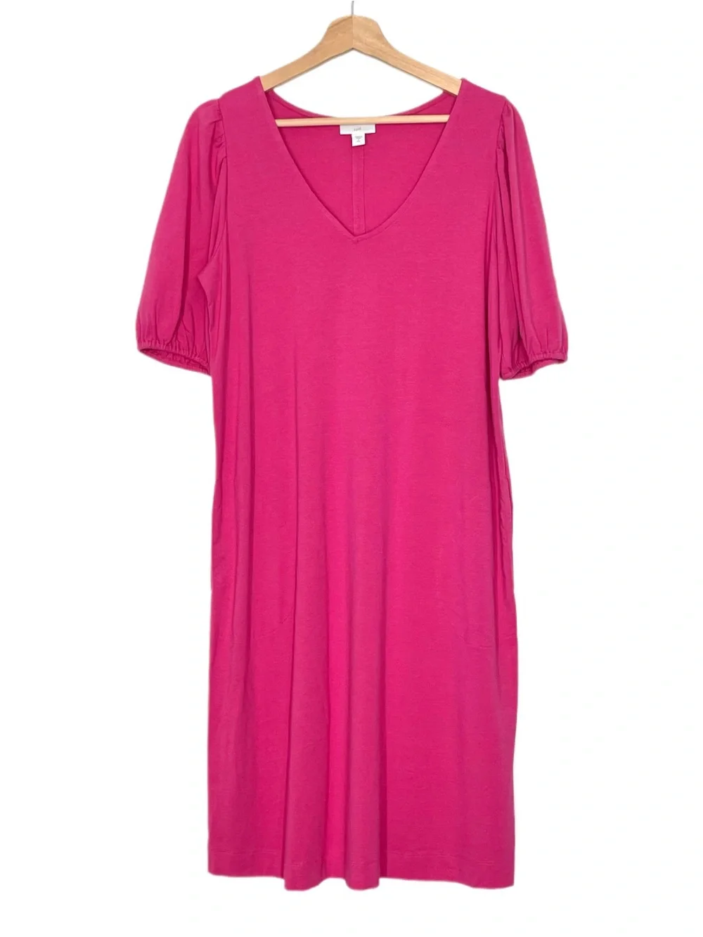 J. Jill Pink Dahlia Puff Sleeve V-Neck Shift Dress Size Small Tall
